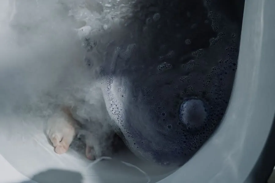 Warm bathwater in a filled bath showing heat retention