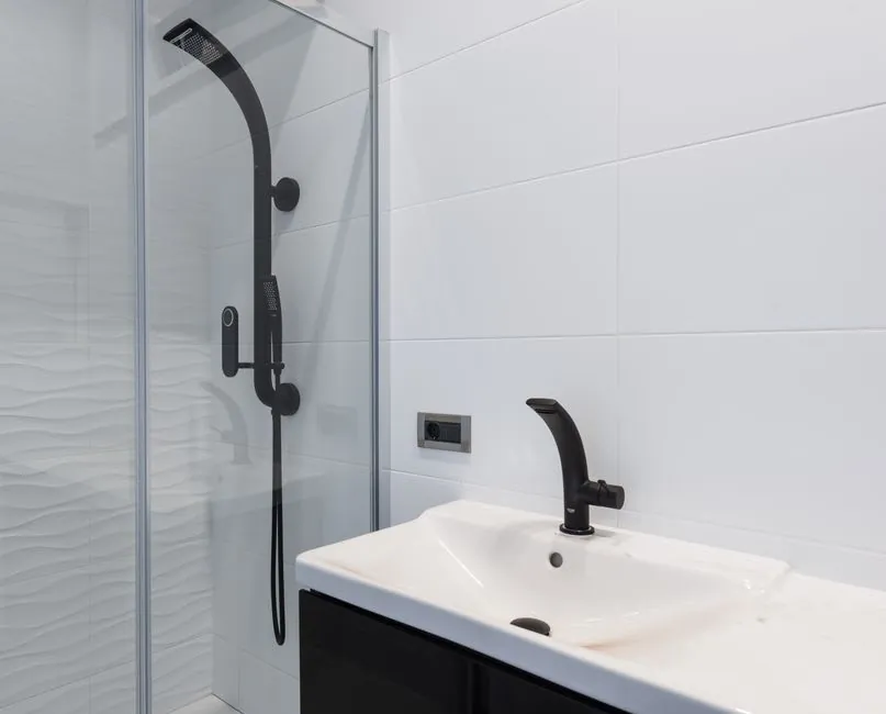 Matt black bathroom tap and fittings