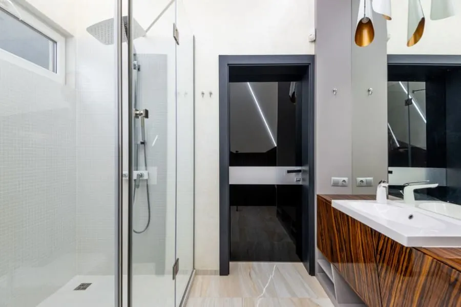 Modern walk-in shower chosen to suit a Derby home