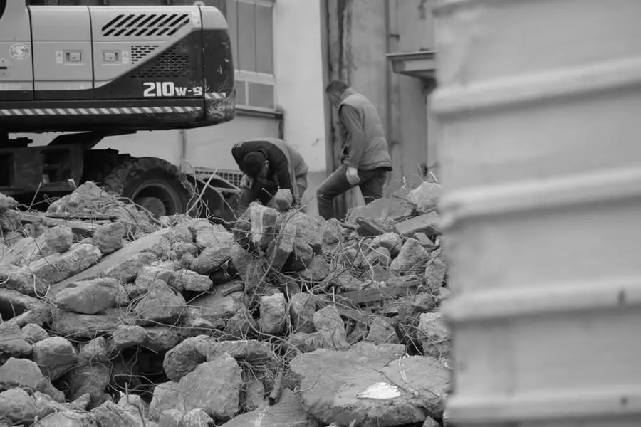 Rubble and waste from a bathroom strip-out ready for removal in Derby