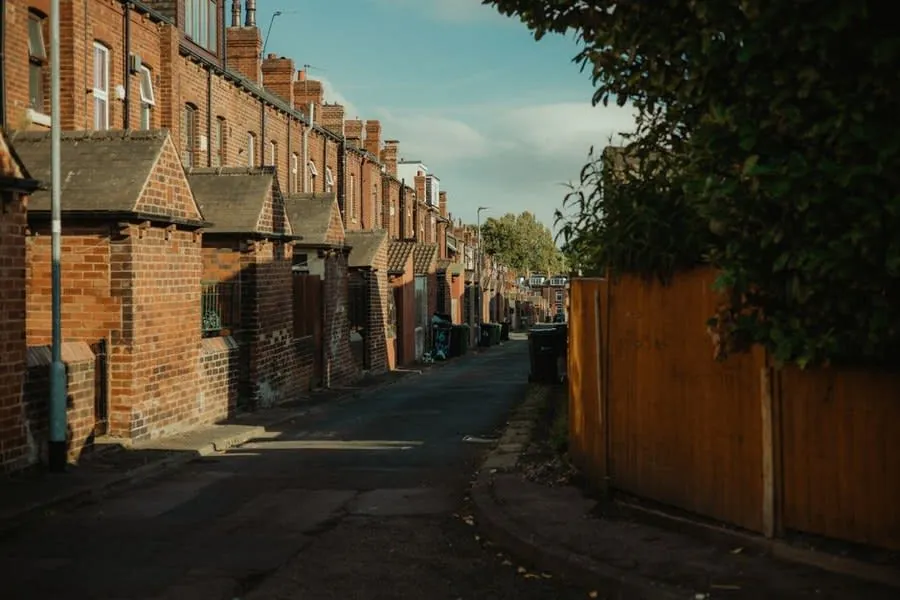 Red-brick terraced houses in Derby where bathroom fitting often needs a supply and fit approach