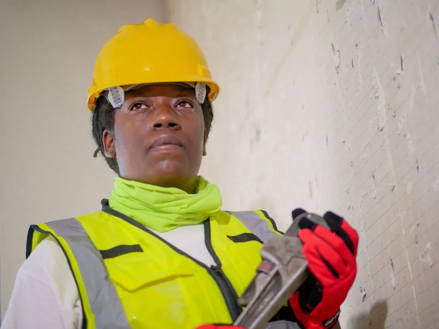 Tradesperson carrying out bathroom renovation work covered by public liability insurance in Derby