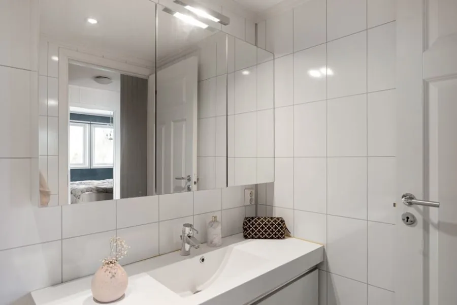 Mirror cabinet providing hidden bathroom storage