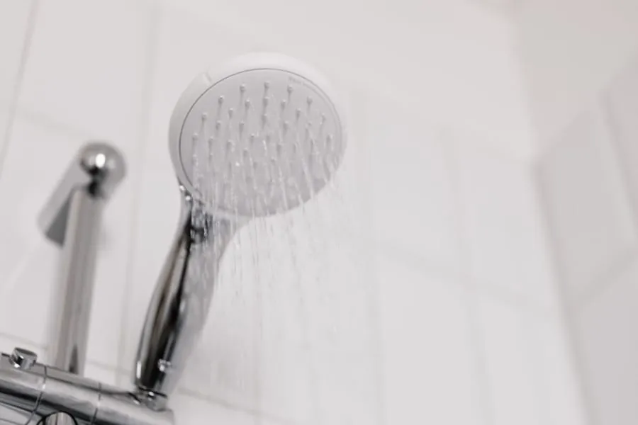 Chrome shower head with a strong flow of water