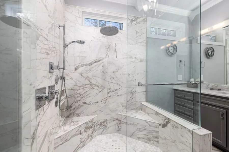 Finished walk-in shower in a Derby bathroom