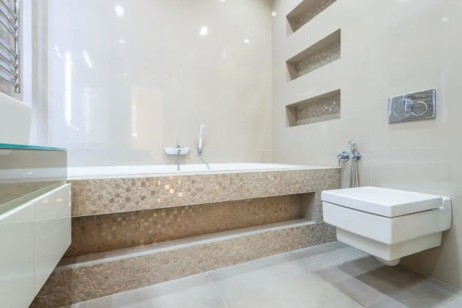 Wall-hung floating toilet in a modern Derby bathroom