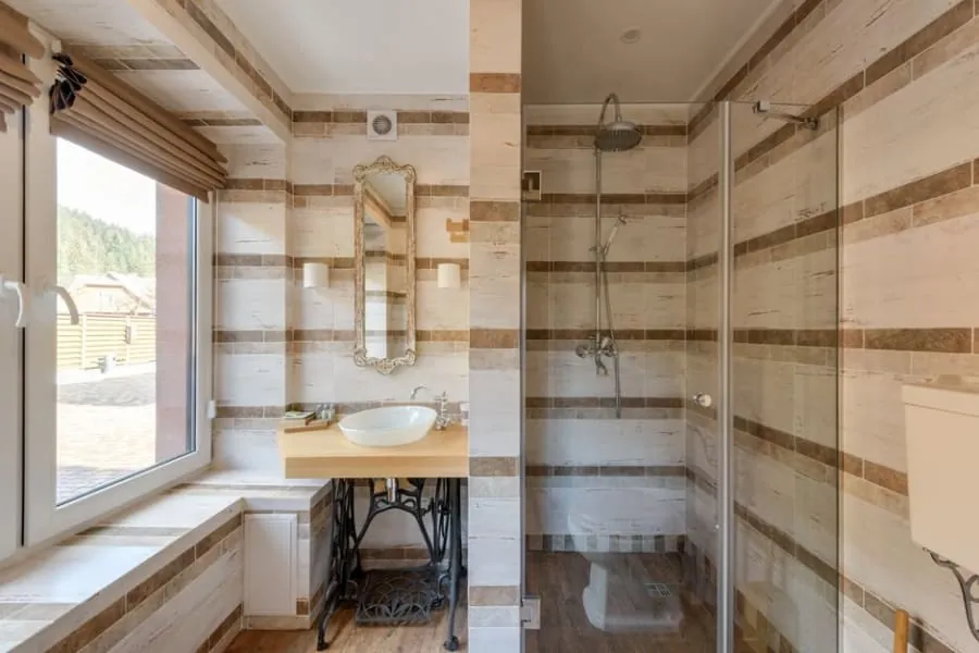 Warm, earthy toned bathroom reflecting the 2027 colour trend